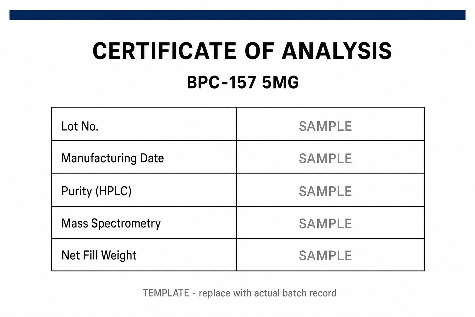 SAMPLE COA template for BPC-157 5MG