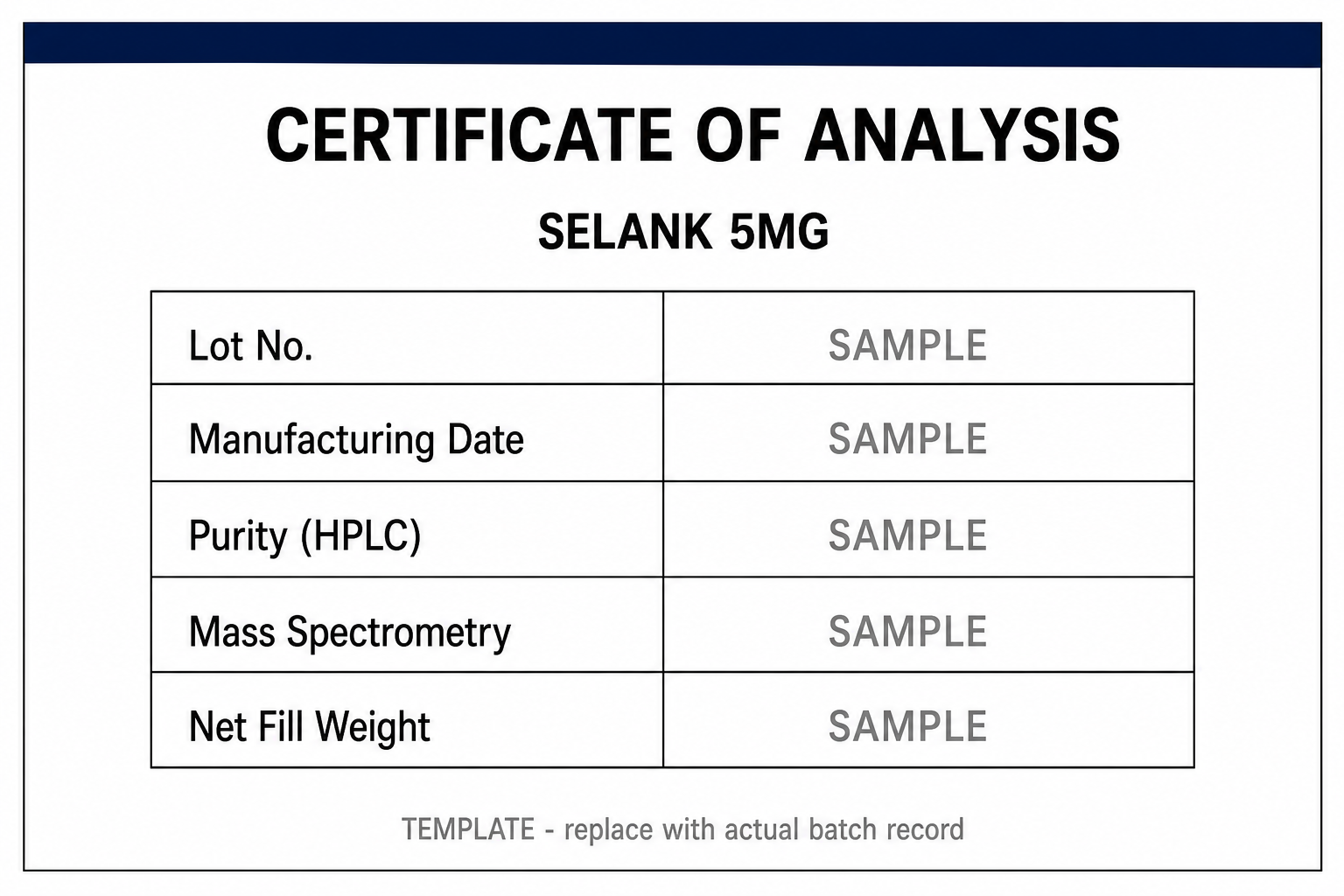 SAMPLE COA template for Selank 5MG
