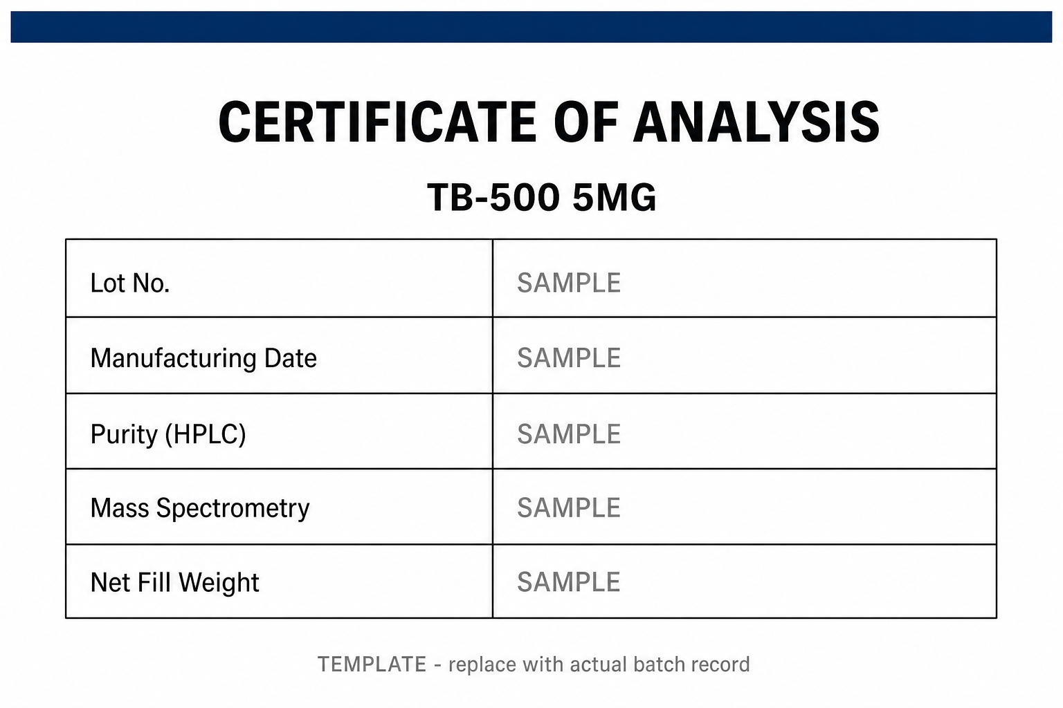 SAMPLE COA template for TB-500 5MG
